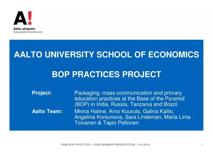 aalto university school of economics bop practices project