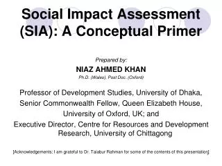 Social Impact Assessment (SIA): A Conceptual Primer