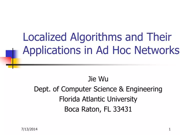 localized algorithms and their applications in ad hoc networks