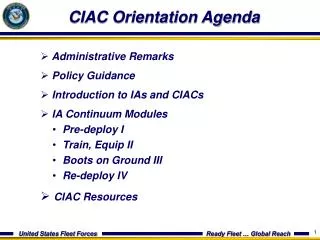 CIAC Orientation Agenda
