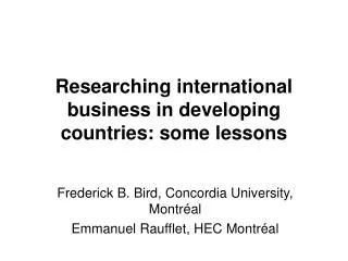 Researching international business in developing countries: some lessons