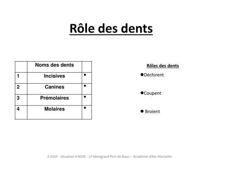 r le des dents