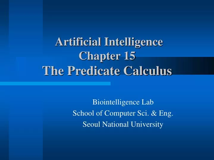 artificial intelligence chapter 15 the predicate calculus