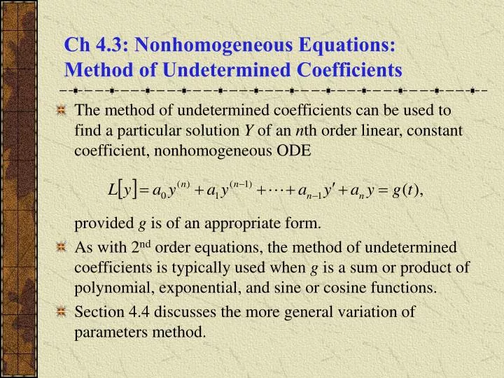 ch 4 3 nonhomogeneous equations method of undetermined coefficients