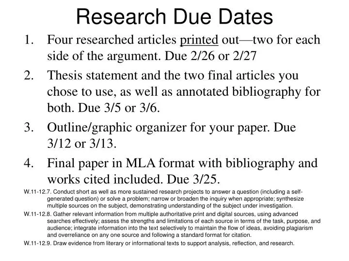research due dates