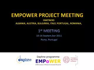 EMPOWER PROJECT MEETING Partners Albania, Austria, Bulgária , Italy, Portugal, Romania,