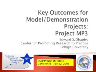 Key Outcomes for Model/Demonstration Projects: Project MP3