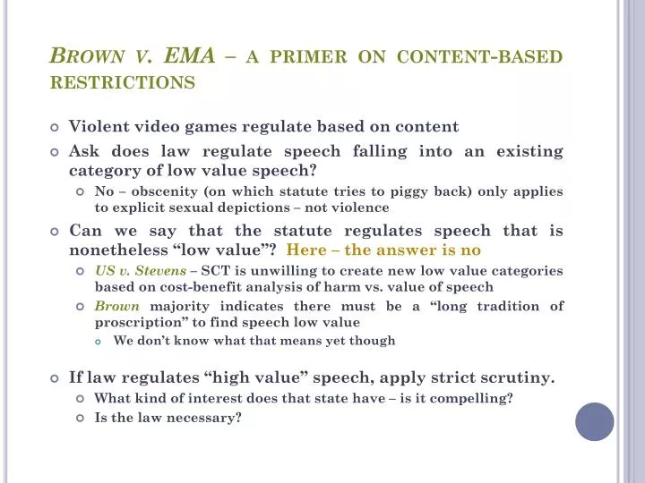 brown v ema a primer on content based restrictions