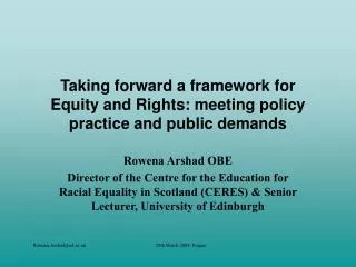 Taking forward a framework for Equity and Rights: meeting policy practice and public demands
