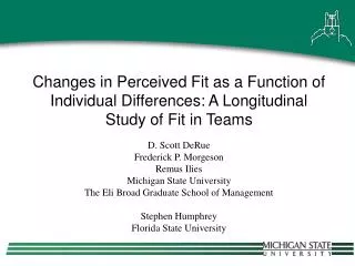 Changes in Perceived Fit as a Function of Individual Differences: A Longitudinal Study of Fit in Teams