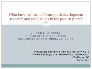 what have we learned from youth development research and evaluations in the past 10 years