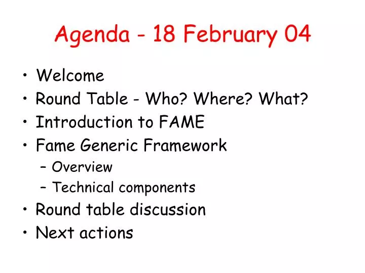 agenda 18 february 04
