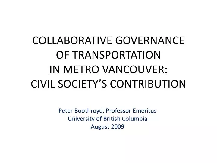 collaborative governance of transportation in metro vancouver civil society s contribution