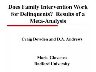 Does Family Intervention Work for Delinquents? Results of a Meta-Analysis