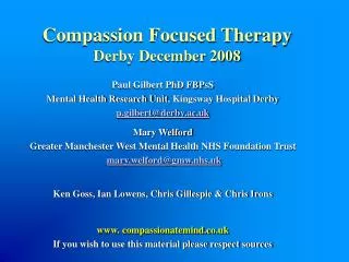 Compassion Focused Therapy Derby December 2008
