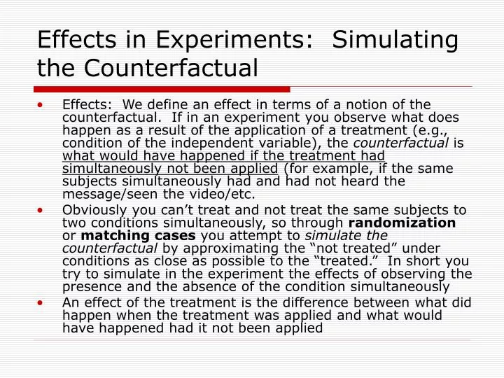 effects in experiments simulating the counterfactual