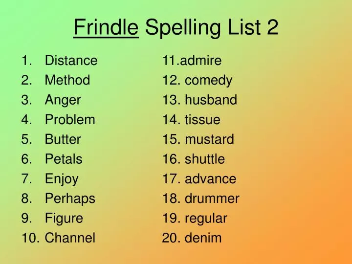 frindle spelling list 2