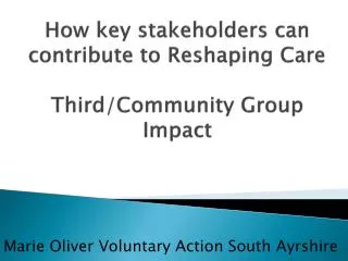How key stakeholders can contribute to Reshaping Care Third/Community Group Impact
