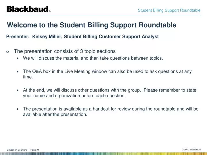 welcome to the student billing support roundtable