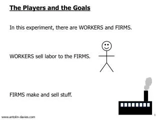 The Players and the Goals In this experiment, there are WORKERS and FIRMS. WORKERS sell labor to the FIRMS. FIRMS make a