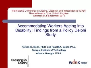 International Conference on Ageing, Disability, and Independence (ICADI) Newcastle upon Tyne, United Kingdom Wednesday,