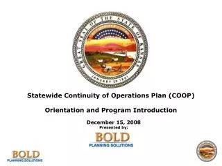 Statewide Continuity of Operations Plan (COOP) Orientation and Program Introduction