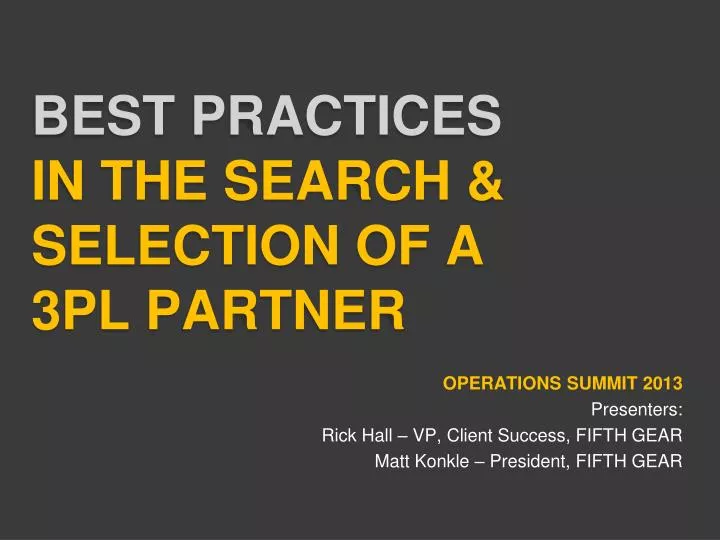 best practices in the search selection of a 3pl partner
