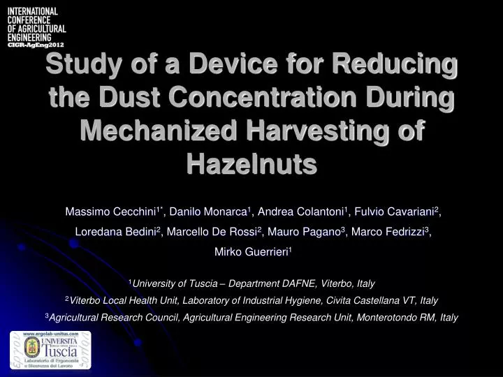 study of a device for reducing the dust concentration during mechanized harvesting of hazelnuts