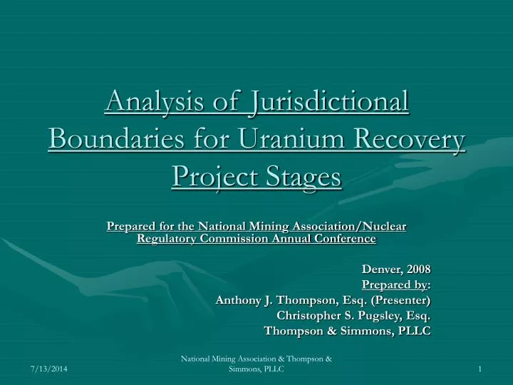 analysis of jurisdictional boundaries for uranium recovery project stages