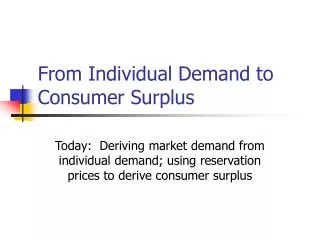 From Individual Demand to Consumer Surplus