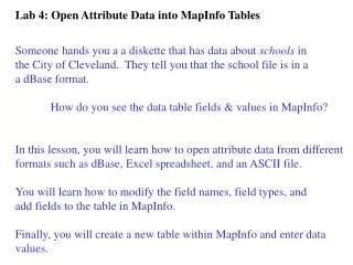 Lab 4: Open Attribute Data into MapInfo Tables
