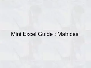 Mini Excel Guide : Matrices