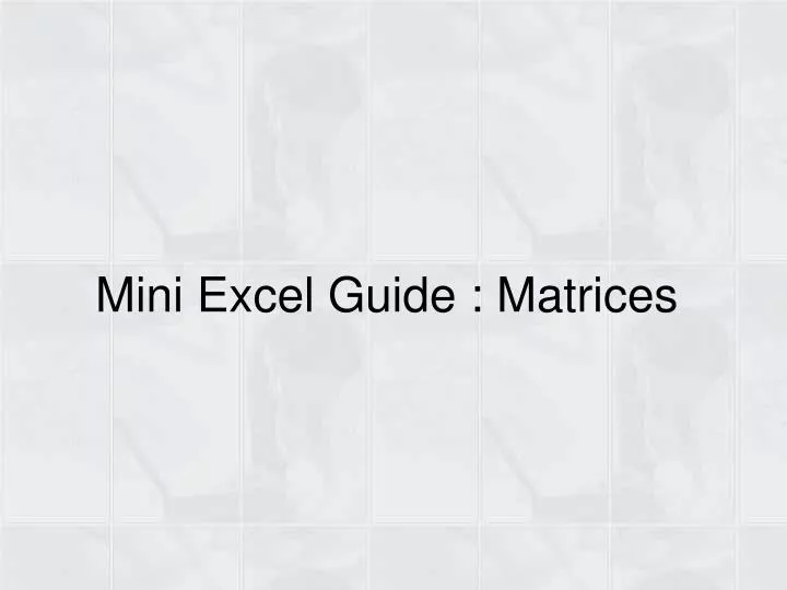 mini excel guide matrices