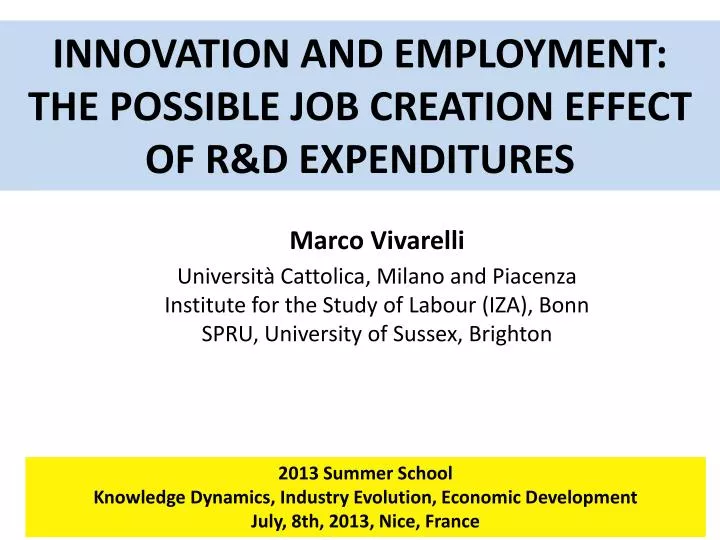 innovation and employment the possible job creation effect of r d expenditures