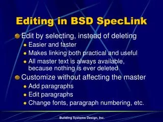 Editing in BSD SpecLink