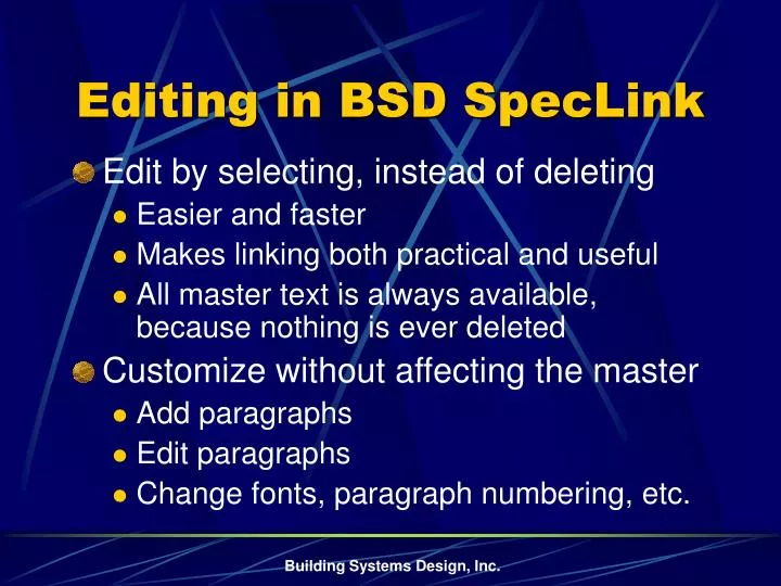 editing in bsd speclink
