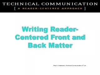 Writing Reader-Centered Front and Back Matter