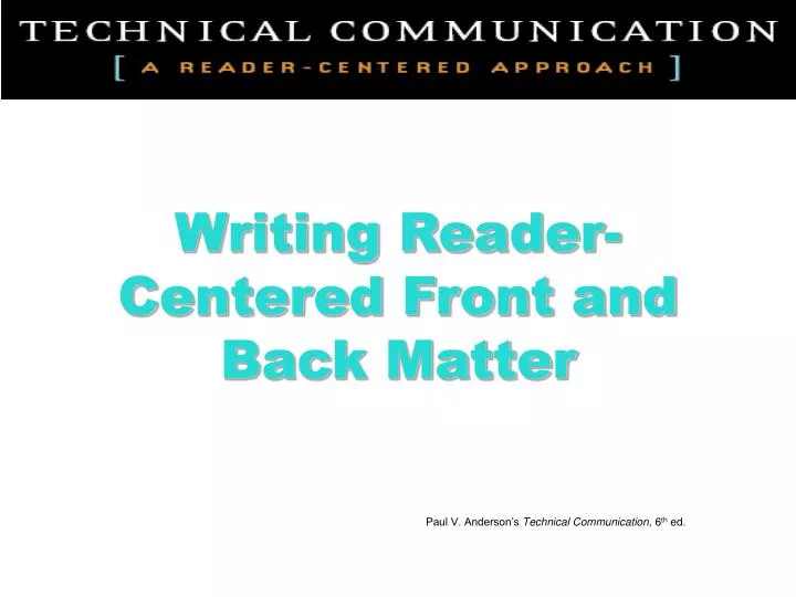 writing reader centered front and back matter