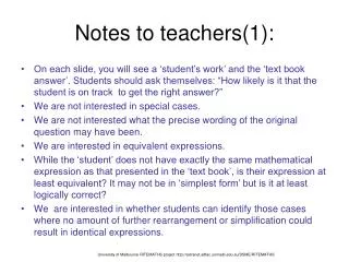 Notes to teachers(1):