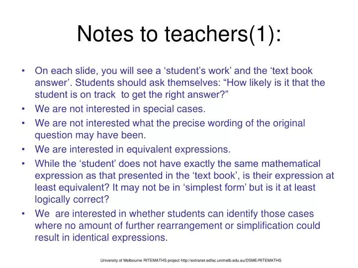 notes to teachers 1