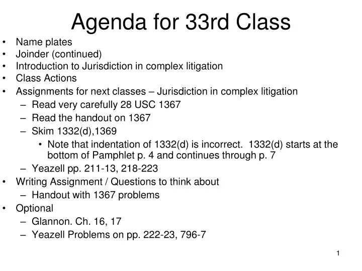 agenda for 33rd class