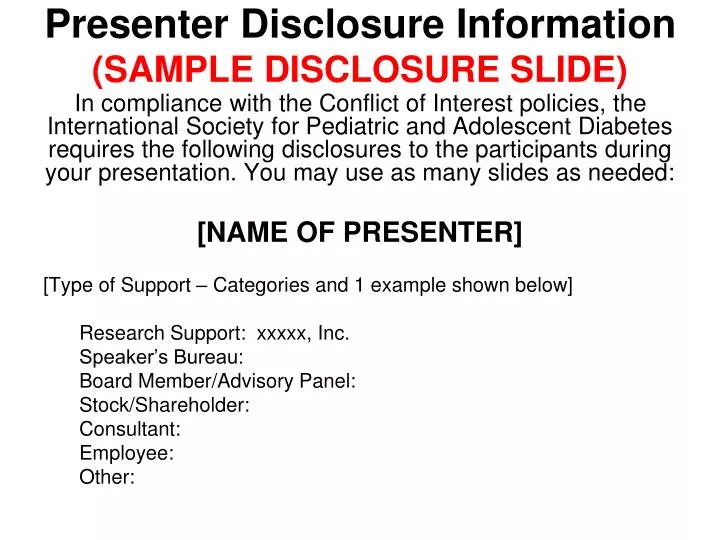 presenter disclosure information sample disclosure slide