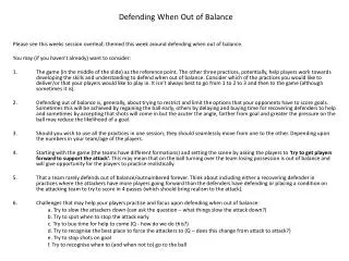 Please see this weeks session overleaf; themed this week around defending when out of balance. You may (if you haven’t a