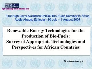 Renewable Energy Technologies for the Production of Bio-Fuels: Survey of Appropriate Technologies and Perspectives for A
