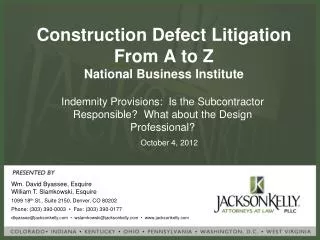 Construction Defect Litigation From A to Z National Business Institute