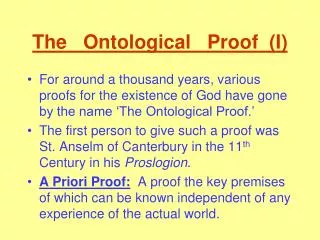 The Ontological Proof (I)
