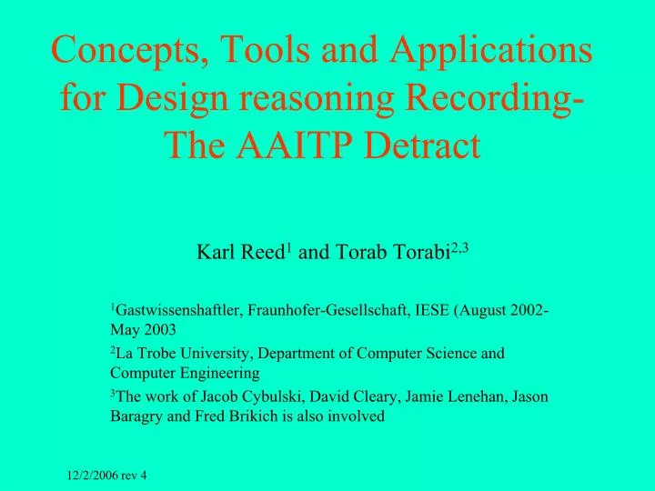 concepts tools and applications for design reasoning recording the aaitp detract