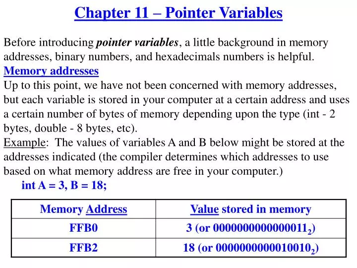 chapter 11 pointer variables