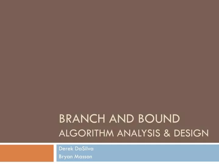 branch and bound algorithm analysis design