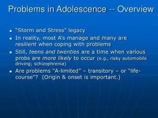 Problems in Adolescence -- Overview